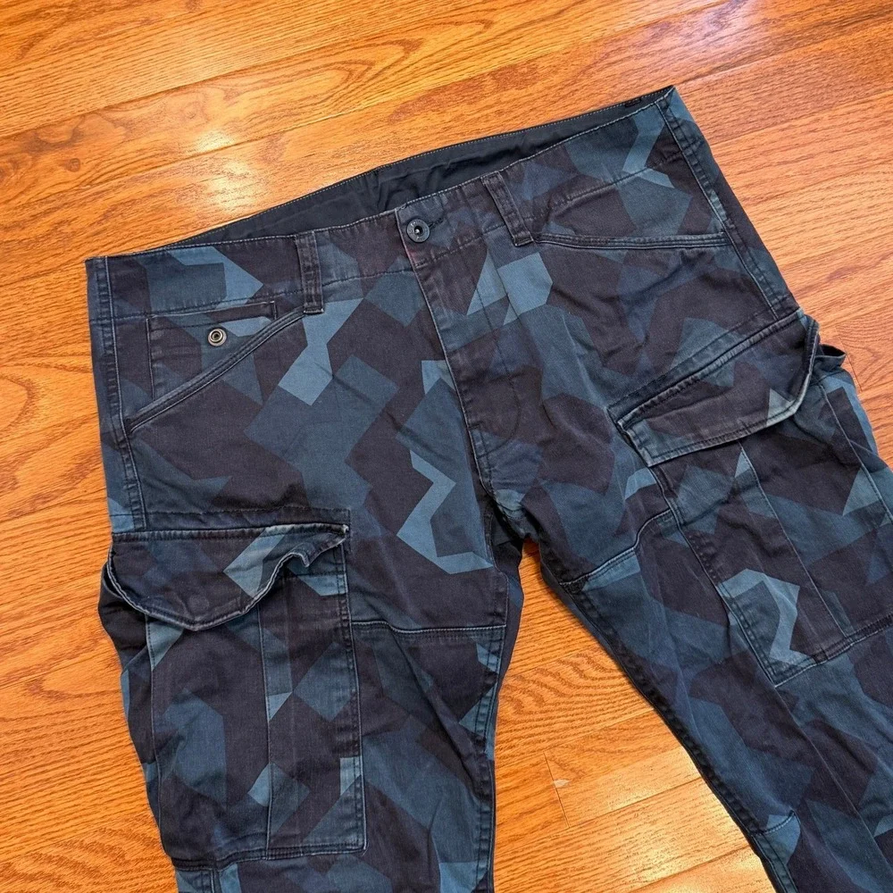 G-Star Raw Rovic Slim Cargo Pants Fits Mens 36x31 Blue Geometric Camo Tactical